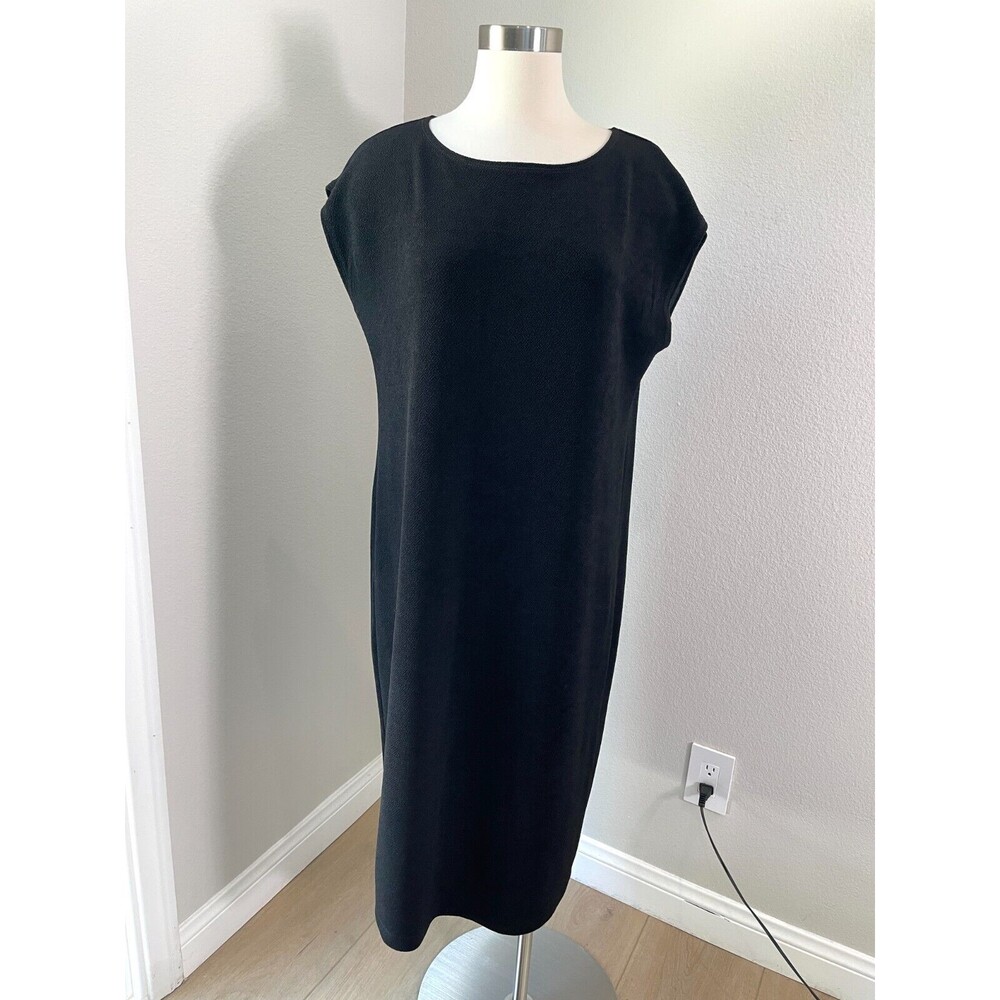 Chicos Design 3 Womens XL Black Textured Midi Dress Minimalist Lagenlook